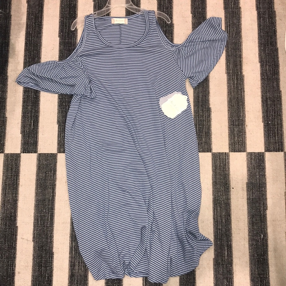 Blue and white striped dress